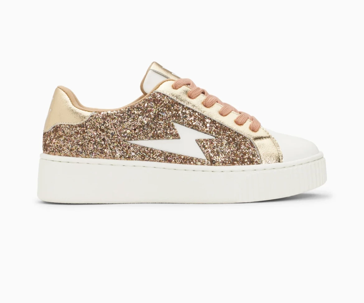 Baskets éclair Elise rose gold pailleté à lacets