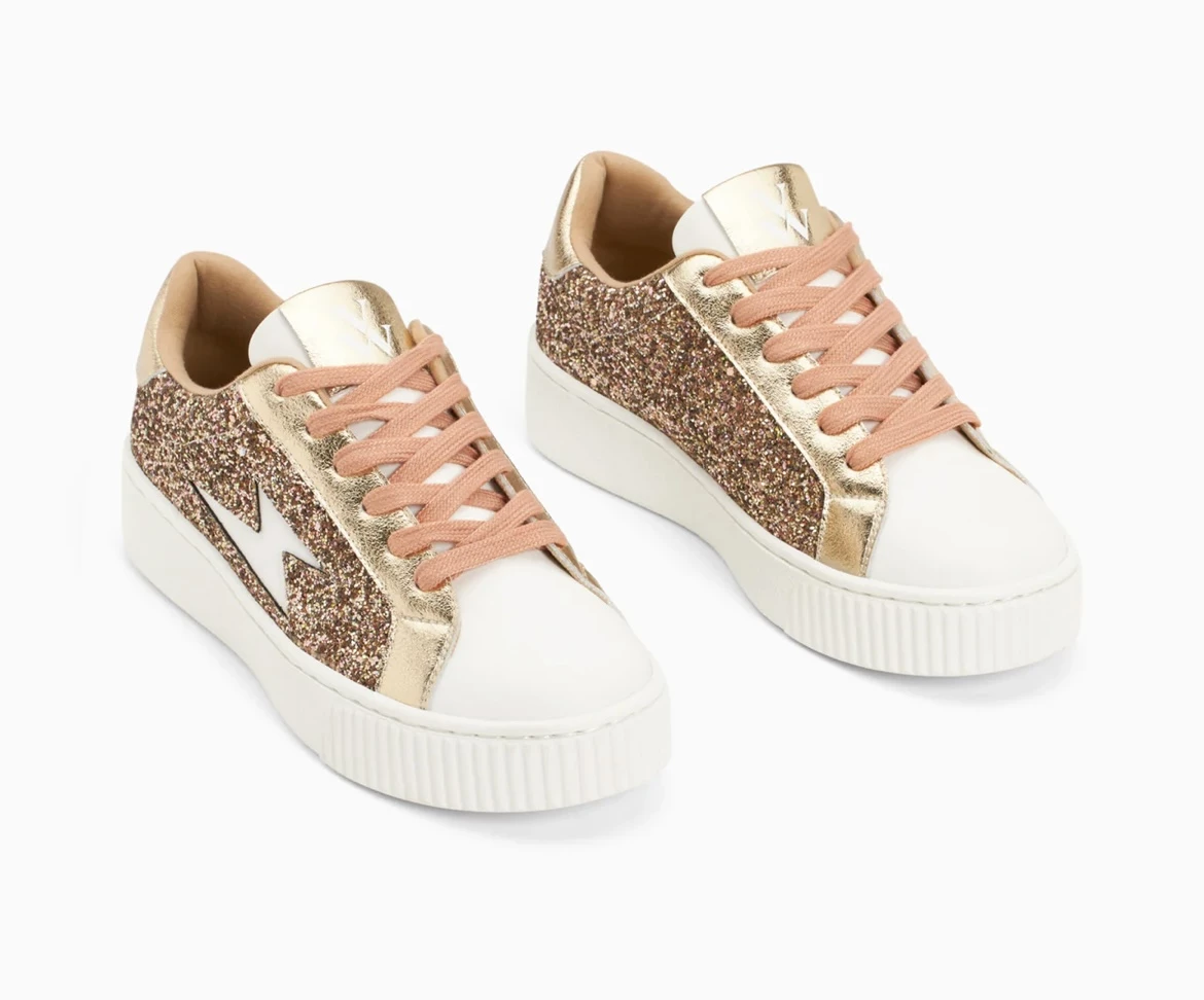 Baskets éclair Elise rose gold pailleté à lacets