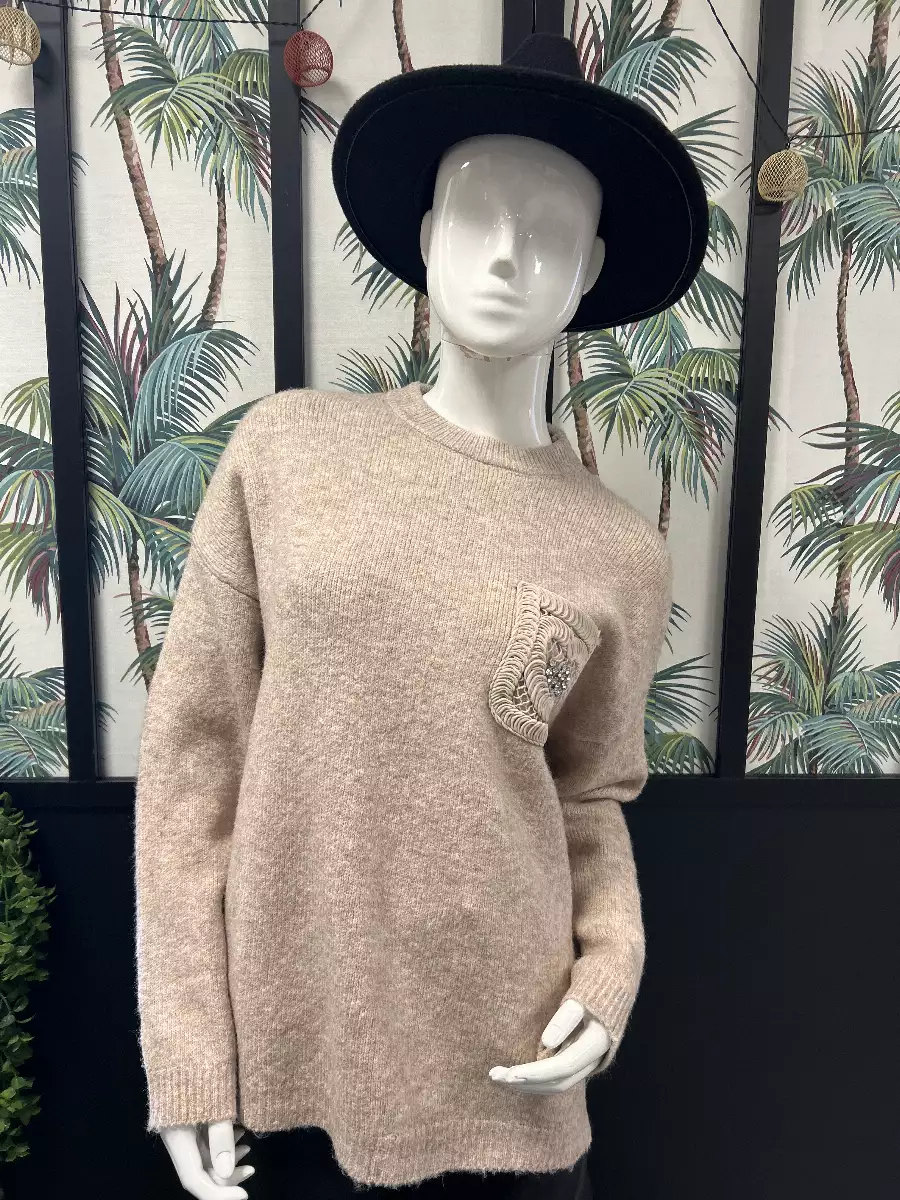 Pull taupe avec poche